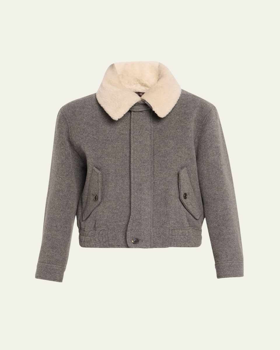 Blouson Wool-Cashmere Jacket with Detachable Shearling Coll